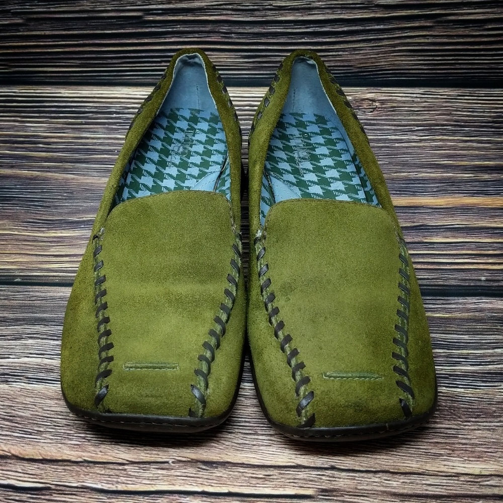 Indigo By Clarks Green Suede Leather Square Toe Lo - Picture 2 of 8